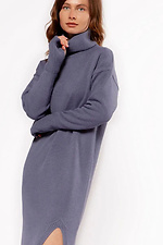 Knitted women's dress with a cowl collar and a decorative slit at the front  4038740 photo №2