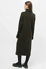 Knitted women's dress with a cowl collar and a decorative slit in the front khaki  4038741 photo №2