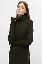 Knitted women's dress with a cowl collar and a decorative slit in the front khaki  4038741 photo №3