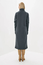 Knitted women's dress with a cowl collar and a decorative slit in the front, dark gray  4038742 photo №3