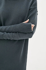 Knitted women's dress with a cowl collar and a decorative slit in the front, dark gray  4038742 photo №4