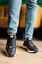 Черные кожаные кроссовки мужские для города  8018743 фото №2