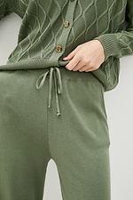 Теплі трикотажні штани палаццо зеленого кольору на зав'язках  4037747 фото №4