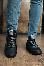 Мужские кожаные кроссовки черного цвета  8018758 фото №3