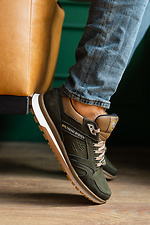 Мужские кожаные кроссовки зеленого цвета на шнурках  8018759 фото №4