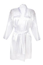 Белый шелковый халат короткий с кружевом на плечах DKaren 4026762 фото №3