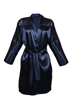 Синий шелковый халат короткий с кружевом на плечах DKaren 4026763 фото №3