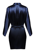 Синий шелковый халат короткий с кружевом на плечах DKaren 4026763 фото №4