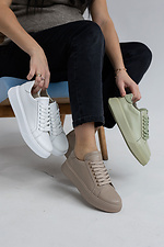 Spring women's sneakers made of white genuine leather  8019765 photo №2