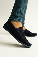 Classic men's moccasins made of natural blue suede  8018768 photo №1