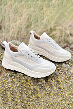 Summer women's sneakers made of genuine perforated leather in milky color  8019769 photo №1