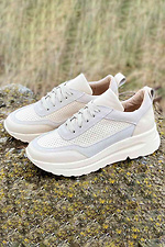 Summer women's sneakers made of genuine perforated leather in milky color  8019769 photo №3