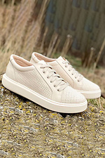 Summer women's sneakers made of genuine perforated leather in milky color  8019770 photo №1