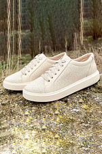 Summer women's sneakers made of genuine perforated leather in milky color  8019770 photo №2