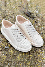 Summer women's sneakers made of genuine perforated leather in milky color  8019770 photo №3