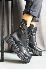 Черные теплые осенние ботинки берцы на байке кожаные с пряжкой  8018775 фото №1