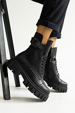 Black warm autumn ankle boots on a bike leather with a buckle  8018775 photo №3