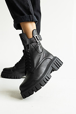 Black warm autumn ankle boots on a bike leather with a buckle  8018775 photo №4