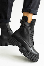 Черные теплые осенние ботинки берцы на байке кожаные с пряжкой  8018775 фото №5
