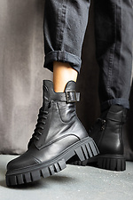 Черные теплые осенние ботинки берцы на байке кожаные с пряжкой  8018775 фото №6