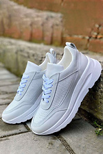 Summer women's sneakers made of white perforated leather  8019776 photo №1