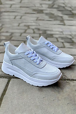 Summer women's sneakers made of white perforated leather  8019776 photo №2