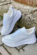 Summer women's sneakers made of white perforated leather  8019776 photo №3
