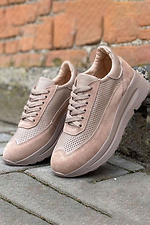 Summer women's sneakers made of beige perforated leather  8019777 photo №1