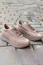 Summer women's sneakers made of beige perforated leather  8019777 photo №2