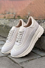 Summer women's sneakers made of milky perforated leather  8019778 photo №1