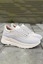 Summer women's sneakers made of milky perforated leather  8019778 photo №2