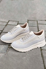 Summer women's sneakers made of milky perforated leather  8019778 photo №3