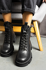 Черные теплые ботинки берцы осенние на байке из натуральной кожи  8018779 фото №3