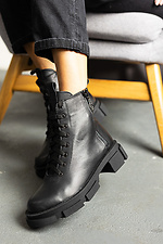 Черные теплые ботинки берцы осенние на байке из натуральной кожи  8018779 фото №4