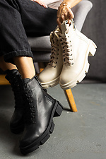 Черные теплые ботинки берцы осенние на байке из натуральной кожи  8018779 фото №5