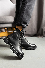 Black warm ankle boots autumn on a bike made of genuine leather  8018779 photo №6