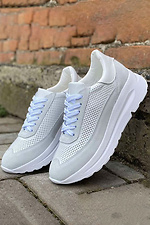 Summer white perforated leather sneakers  8019779 photo №1