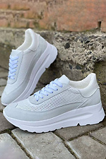 Summer white perforated leather sneakers  8019779 photo №2