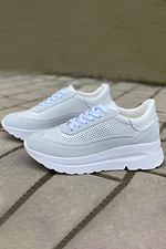 Summer white perforated leather sneakers  8019779 photo №3