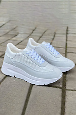 Summer white perforated leather sneakers  8019779 photo №4