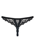 Open black thong panties made of transparent lace with an intimate slit Obsessive 4025781 photo №3
