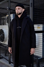 Черное осеннее пальто оверсайз с отложным воротником Without 8048782 фото №4