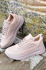 Beige spring perforated leather sneakers  8019784 photo №1
