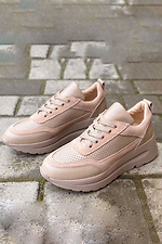 Beige spring perforated leather sneakers  8019784 photo №2