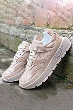 Women's beige leather platform sneakers  8019790 photo №1