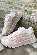 Women's beige leather platform sneakers  8019790 photo №2