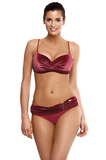 Velvet burgundy one-piece swimsuit with a wide belt on low panties Marko 2021793 photo №1