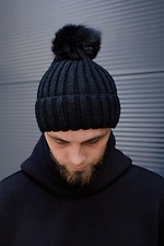 Wool-blend knitted hat for the winter with a fluffy fur pompom Without 8048797 photo №2