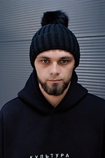 Wool-blend knitted hat for the winter with a fluffy fur pompom Without 8048797 photo №4