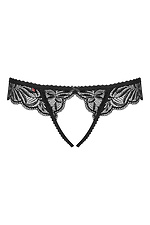 Erotyczne majtki stringi z czarnej koronki z intymnym rozcięciem Obsessive 4026798 zdjęcie №4